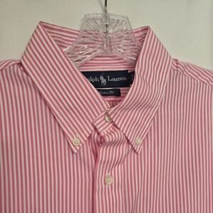Ralph Lauren Custom Fit Pink/White Striped Button Down Shirt. Size 42